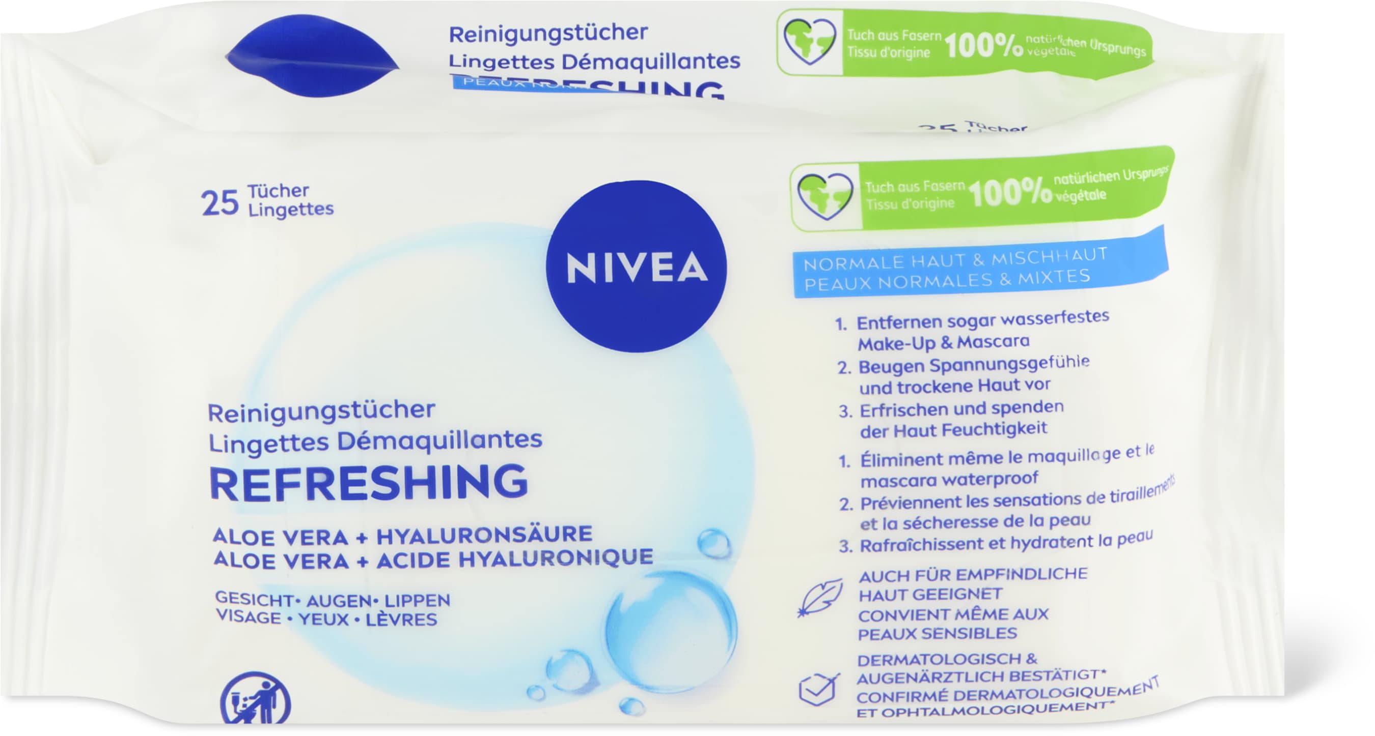 Nivea Salviettine detergenti rinfrescanti 3-IN-1 Aloe vera, acido ialuronico